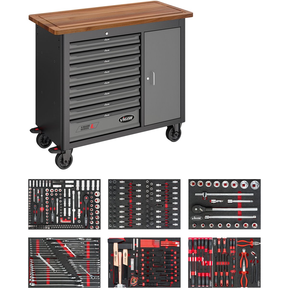 Vigor V5154 Mobile Werkbank Series L 375-tlg. 