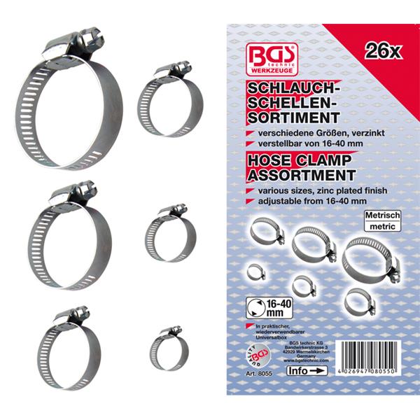 BGS 8055 Hose Clamp Assortment, Ø 16 - 40 mm, 26 p cs.