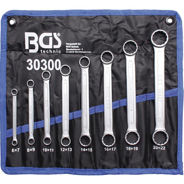 BGS 30300 Double Ring Spanner Set, extra flat, 6 - 22 mm, 8 pcs.