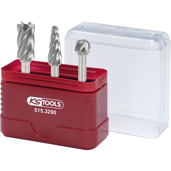 KS-Tools 515.3290 Alu-Frässtift-Satz 3-tlg. KUD/ZY AS/KEL, Kegel/Flachzylinder/Kugel