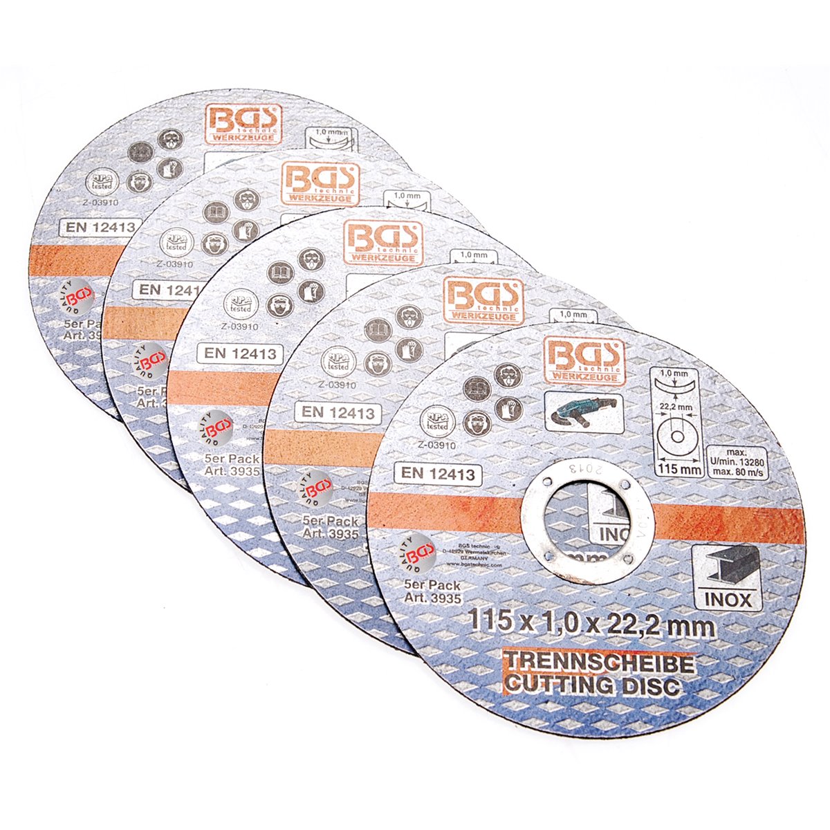 BGS 3935 Cutting Discs for Stainless Steel, Ø 115 x 1.0 x 22.2 mm, 5 pcs.