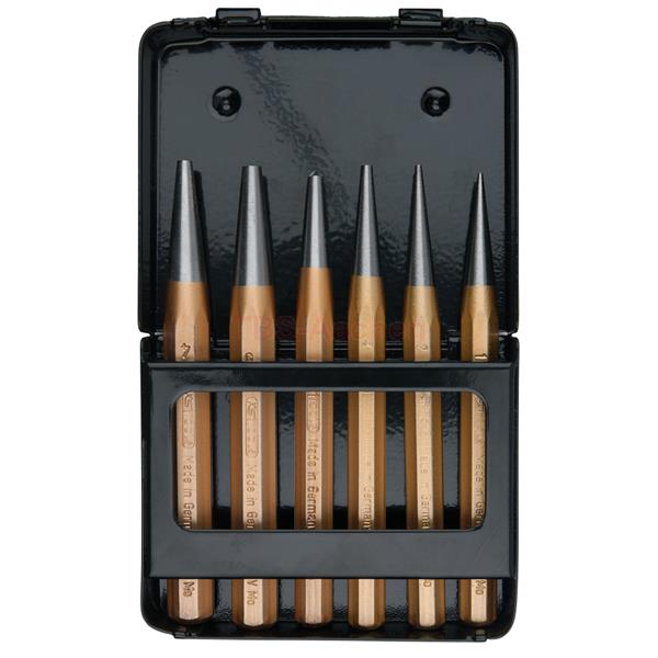 KS-Tools 162.2124 Pin punch set, 6 pcs in metal st orage cassette
