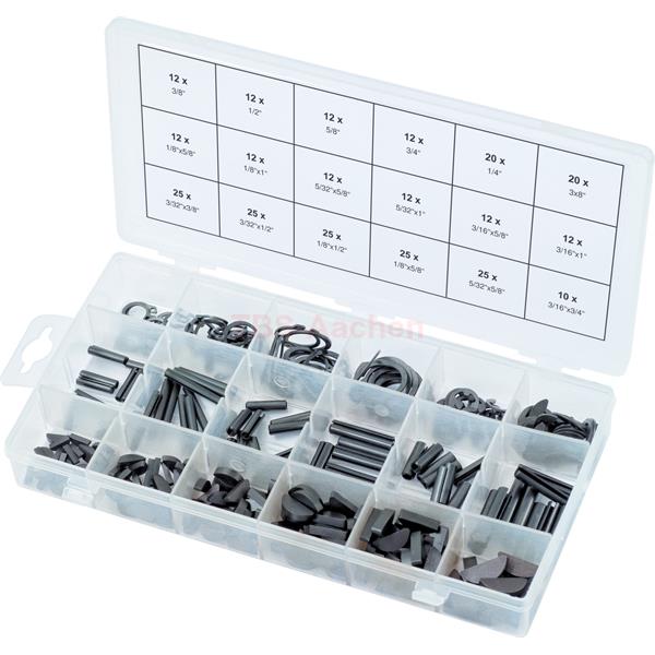KS-Tools 970.0520 Roll pins/Seeger rings/ feather keys/E-Ring circlips assortment, 1/8"x5/8"-3/16"x 