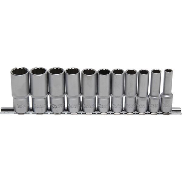 BGS 5252 Socket Set, 12-point, deep, 10 mm (3/8") Drive, 8 - 19 mm, 11 pcs.