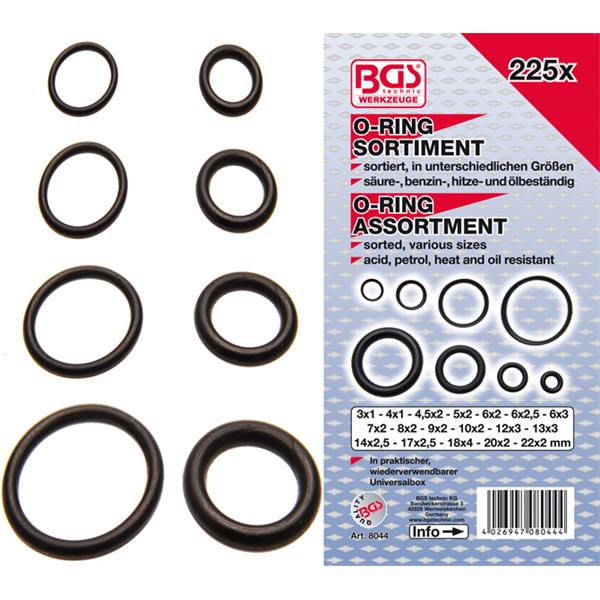 BGS 8044 O-Ring Assortment, Ø 3 - 22 mm, 225 pcs. 