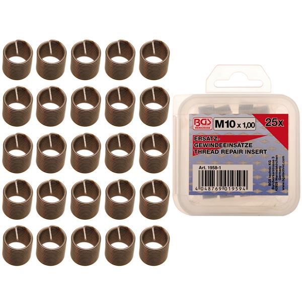 BGS 1958-1 Replacement Thread Inserts, M10 x 1.0 m m, 25 pcs.