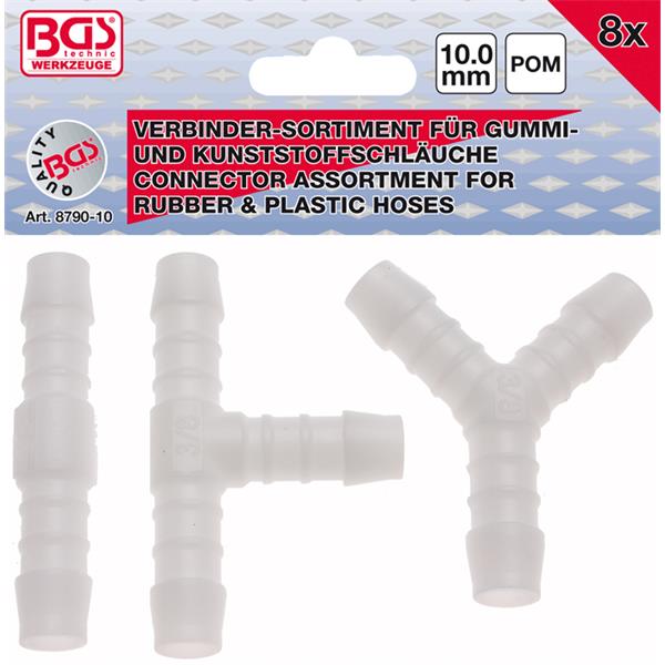 BGS 8790-10 Hose Connector Assortment, Fuel Resist ant, 10 mm, 8 pcs.