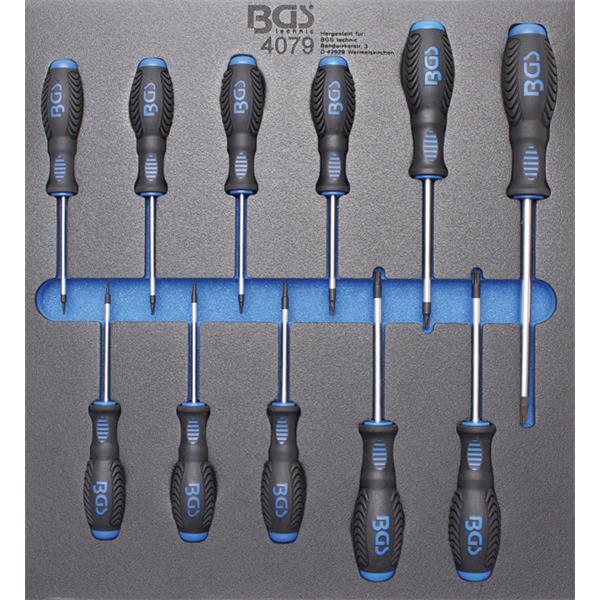 BGS 4079 Werkstattwageneinlage 2/3: Schraubendrehe r T-Profil (für Torx), T6 - T40, 11-tlg.