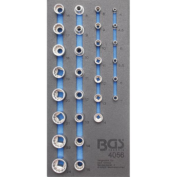 BGS 4056 Tool Tray 1/3: Sockets 12-point, 6.3 mm ( 1/4") / 12.5 mm (1/2"), 29 pcs.