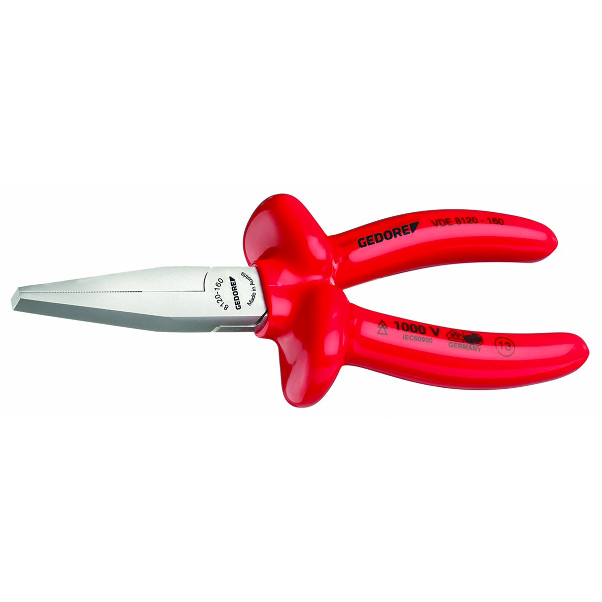 Gedore VDE 8120-160 VDE Flat nose pliers with VDE dipped insulation