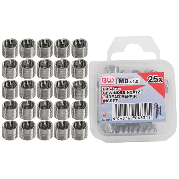 BGS 9427-1 Replacement Thread Inserts, M8 x 1.0 mm , 25 pcs.
