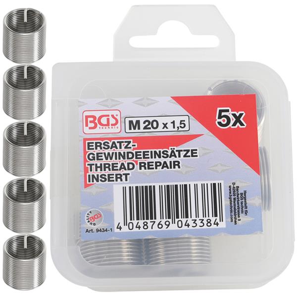 BGS 9434-1 Replacement Thread Inserts, M20 x 1.5 m m, 5 pcs.