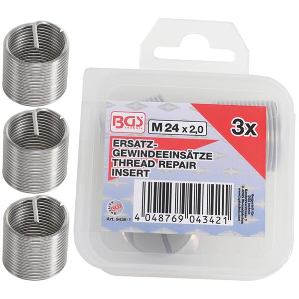 BGS 9438-1 Replacement Thread Inserts, M24 x 2.0 m m, 3 pcs.