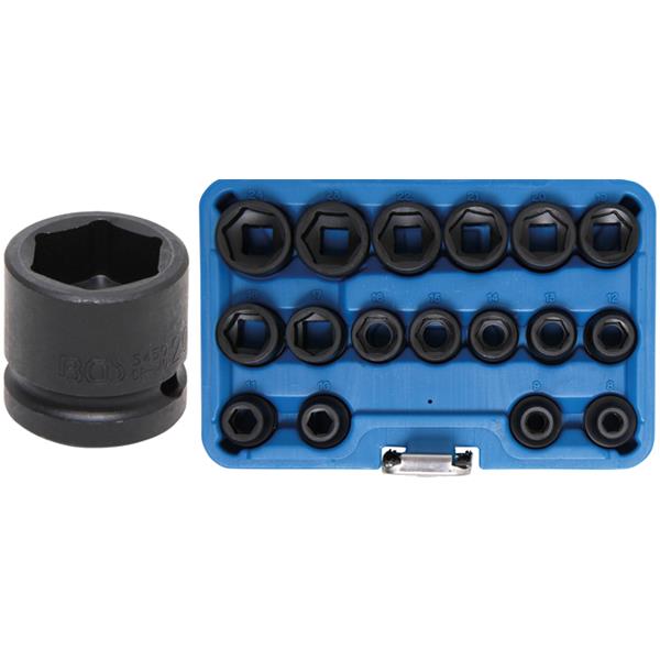 BGS 9286 Impact Socket Set, Hexagon, extra flat, 1 2.5 mm (1/2") Drive, 8 - 24 mm, 17 pcs.