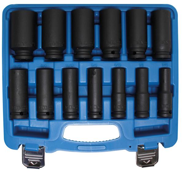 BGS 5208 Impact Socket Set, Hexagon, deep, 12.5 mm (1/2") Drive, Inch Sizes, 13 pcs.