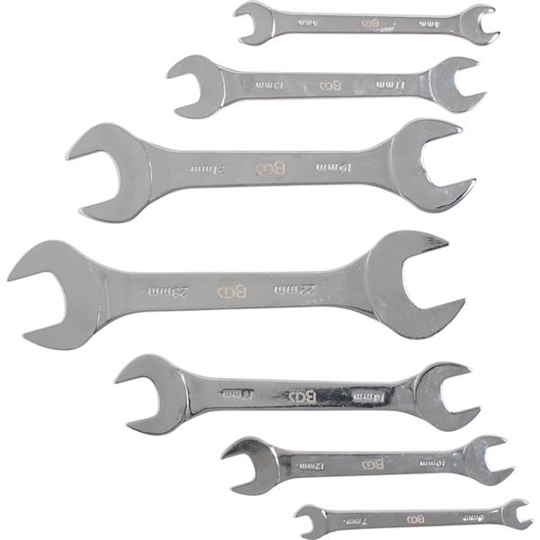 BGS 9019 Double Open End Spanner Set, extra flat, 6 - 23 mm, 7 pcs.