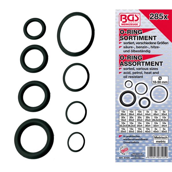 BGS 8105 O-Ring Assortment, XXL, Ø 18 - 50 mm, 285 pcs.