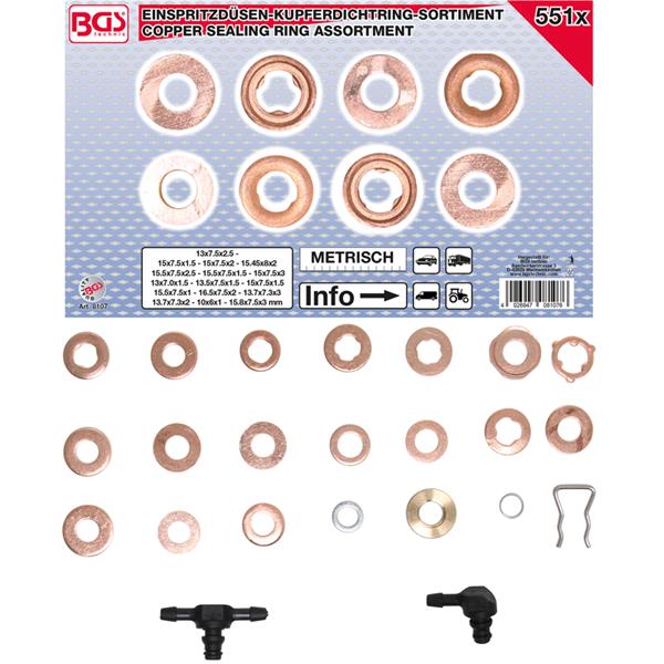 BGS 8107 Injector Copper Ring Assortment, 551 pcs. 