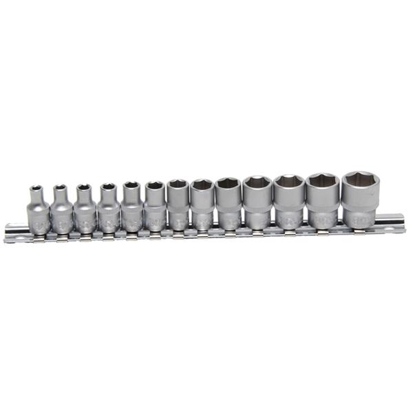 BGS 9102 Socket Set, Hexagon, 6.3 mm (1/4") Drive, 4 - 14 mm, 13 pcs.