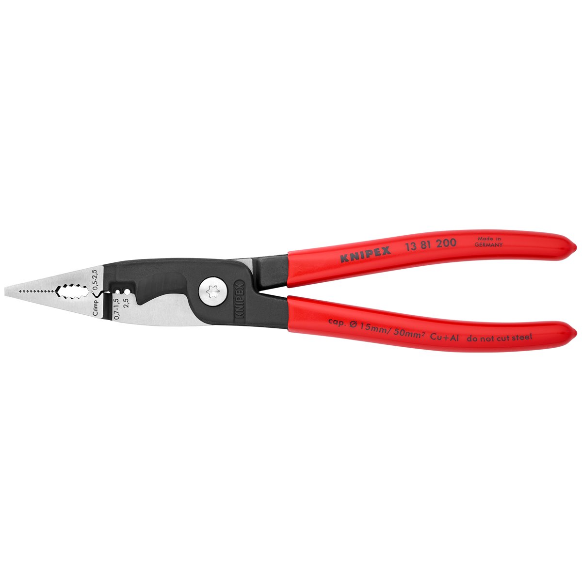 Knipex 13 81 200 Pliers for Electrical Installation black atramentized plastic coated 200 mm