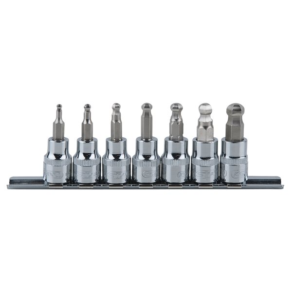 KS-Tools 918.3772 3/8" CHROMEplus Bit socket set h exagonal with ball end, 7 pcs 3-10mm