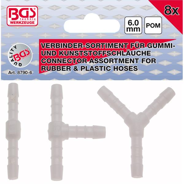 BGS 8790-6 Hose Connector Assortment, Fuel Resista nt, 6 mm, 8 pcs.