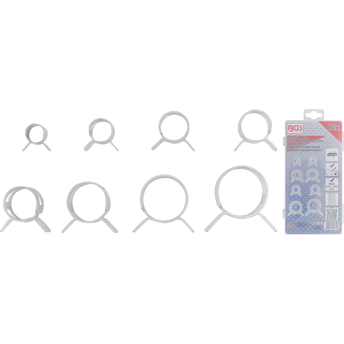 BGS 9475 Spring Strip Hose Clamp Assortment, 80 pc s.