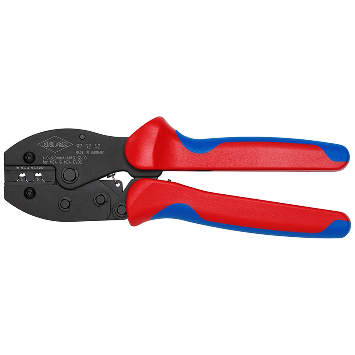 Knipex 97 52 42 PreciForce Crimpzange für MC4-/MC4 EVO 2-Steckverbinder mit rutschhemmenden Kunststo
