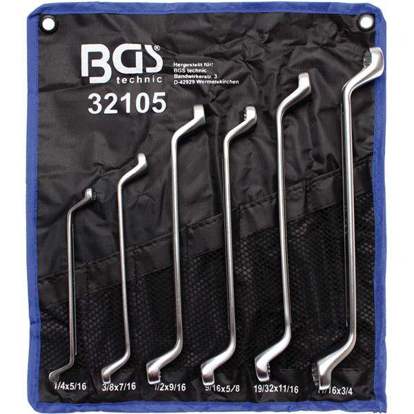 BGS 32105 Double Ring Spanner Set, deep offset end s, Inch Sizes, 1/4" - 3/4", 6 pcs.