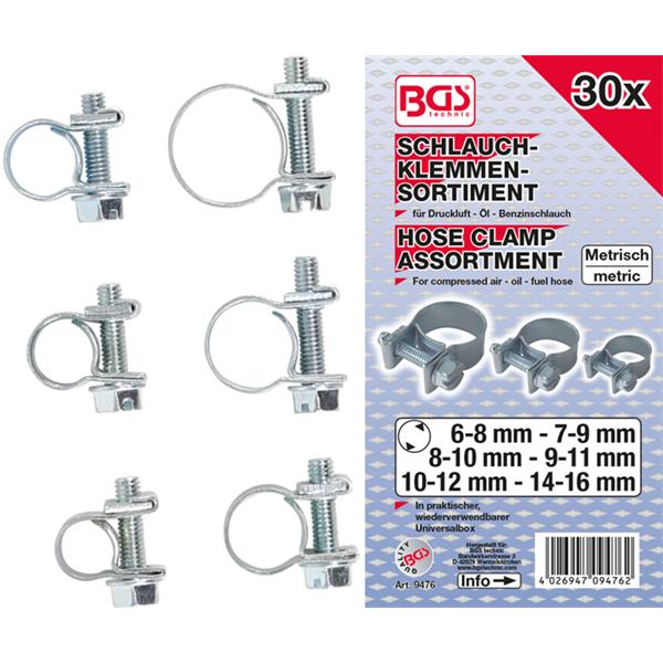 BGS 9476 Hose Clamp Assortment, Ø 6 - 16 mm, 30 pc s.