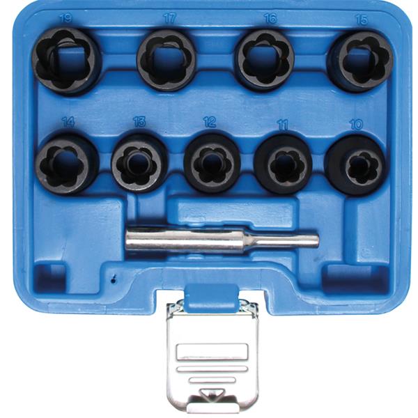 BGS 5266 Twist Socket Set (Spiral Profile) / Screw Extractor, 12.5 mm (1/2") Drive, 10 - 19 mm, 10 p