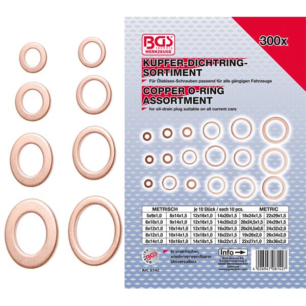 BGS 8142 Seal Ring Assortment, Copper, 300 pcs. 