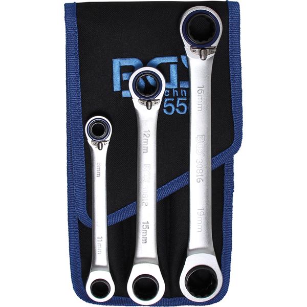 BGS 1556 Ratchet Ring Spanner Set, reversible, "4- in-1", 3 pcs.