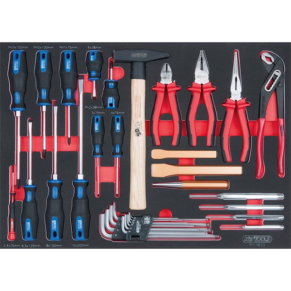 KS-Tools 711.1033 SCS ERGOTORQUE VDE pliers and sc rewdriver set, 33 pcs, 1/1 system insert