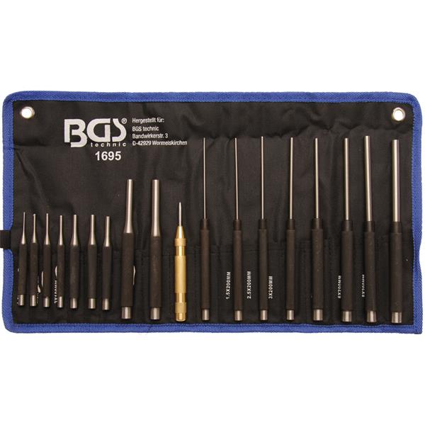 BGS 1695 Parallel Pin Punch Set, 100-150-200 mm, 1 .5 - 9.5 mm, incl centre Punches, 18 pcs.