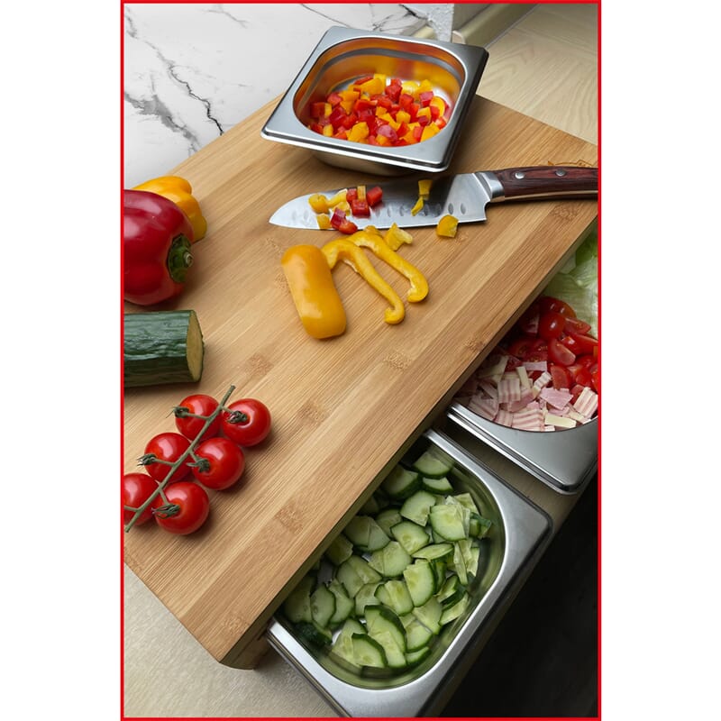 KS-Tools 100225 Cutting Board with 3 stainless steel bowls