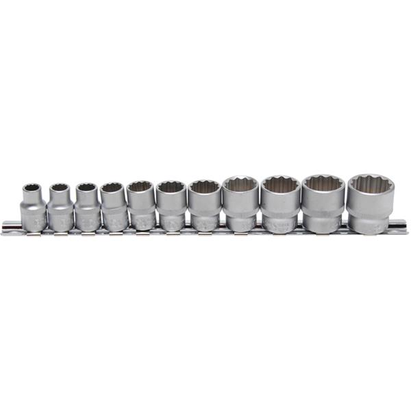 BGS 9112 Socket Set, 12-point, 10 mm (3/8") Drive, Inch Sizes, 11 pcs.