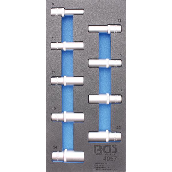 BGS 4057 Tool Tray 1/3: Sockets, Hexagon, 12.5 mm (1/2"), 10 - 24 mm, deep, 9 pcs.