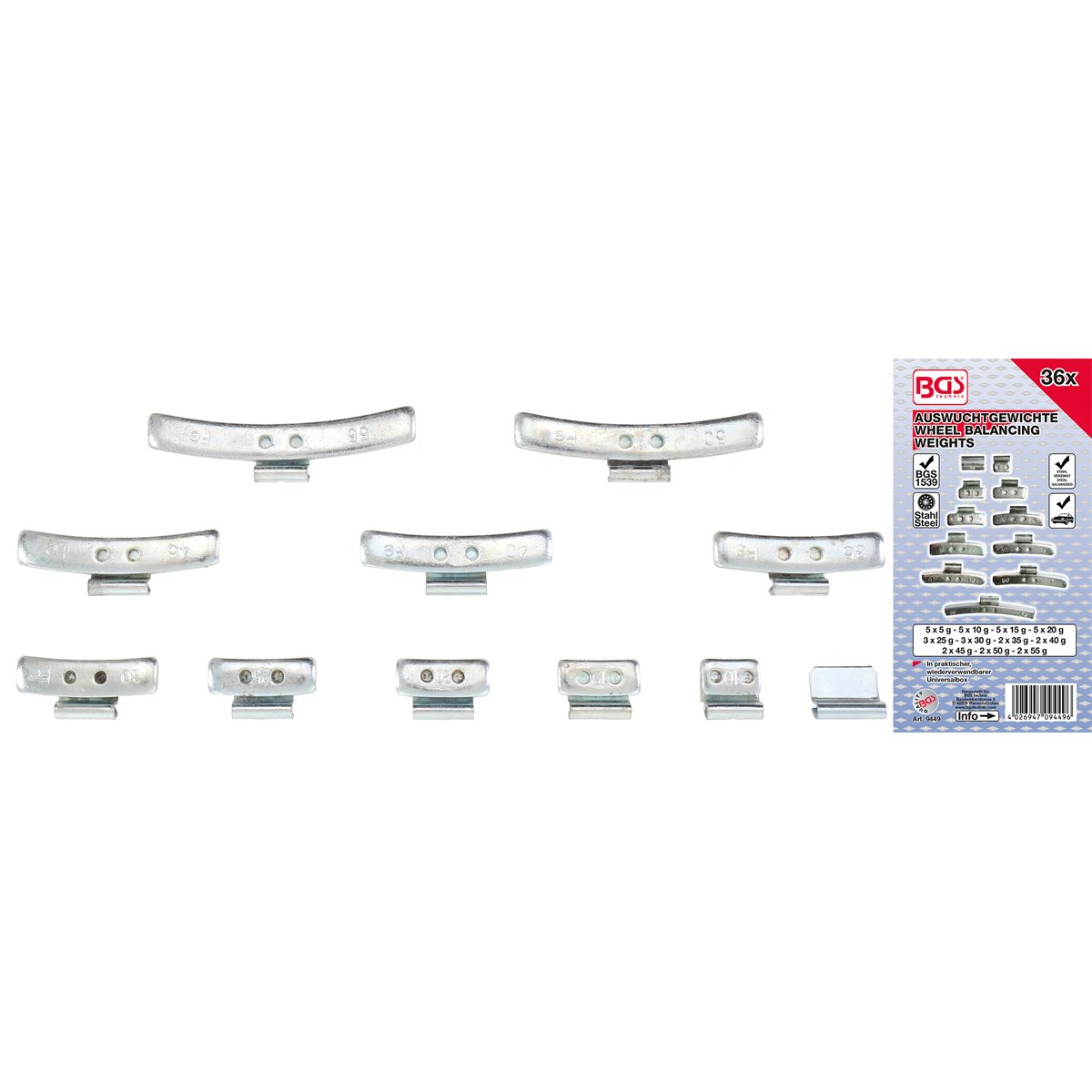BGS 9449 Wheel Balancing Weight Assortment, 36 pcs .