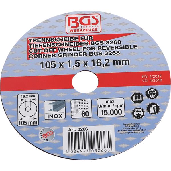 BGS 3266 Cutting Disc for BGS Reversible Corner Gr inder, Ø 105 x 1.5 x 16.2 mm