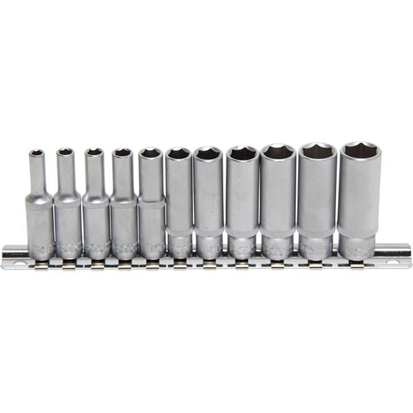 BGS 2221 Socket Set, Hexagon, deep, 6.3 mm (1/4") Drive, 4 - 13 mm, 11 pcs.