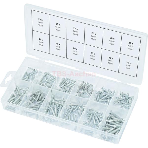 KS-Tools 970.0410 Metal + wooden screws assortment , self-tapping, 240 pcs