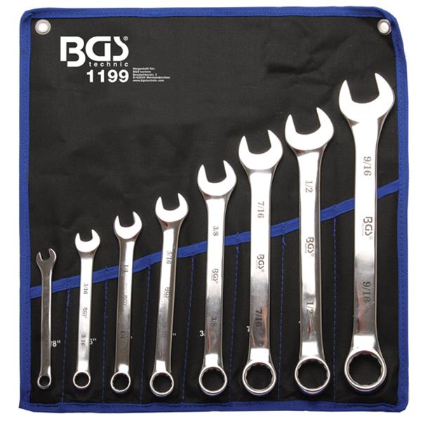 BGS 1199 Combination Spanner Set, Inch Sizes, 1/8" - 9/16" Withworth, 8 pcs.