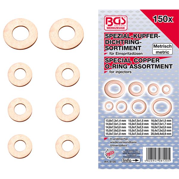 BGS 8120 Injector Copper Ring Assortment, 150 pcs. 