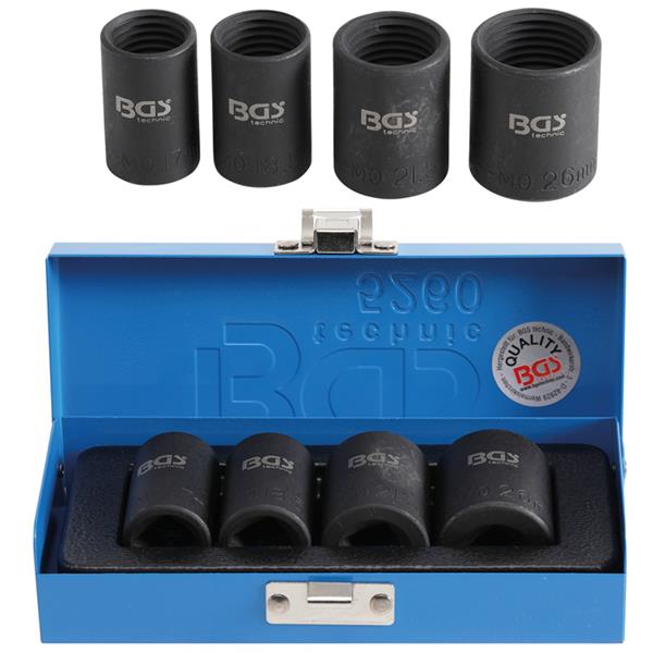 BGS 5260 Twist Socket Set (Spiral Profile) / Screw Extractor, 12.5 mm (1/2") Drive, 17 - 26 mm, 4 pc