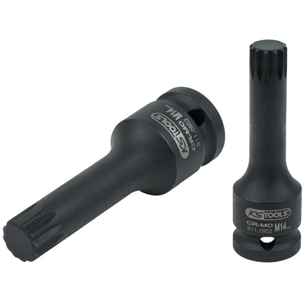 KS-Tools 911.0952 1/2" Impact bit socket for splin e( XZN) screws, long, M14