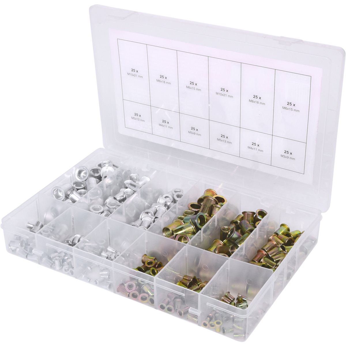 KS-Tools 970.0630 Sortiment Gewindenieten, Stahl u nd Aluminium, M3x9mm-M10x21mm, 300-tlg.