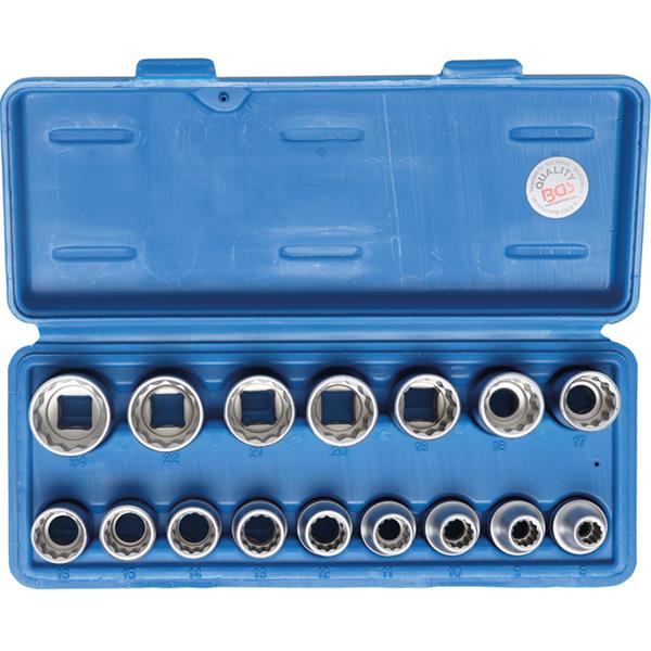 BGS 2226 Socket Set, 12-point, 12.5 mm (1/2") Driv e, 8 - 24 mm, 16 pcs.