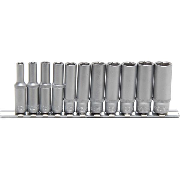 BGS 2429 Socket Set, Hexagon, deep, 6.3 mm (1/4") Drive, Inch Sizes, 11 pcs.