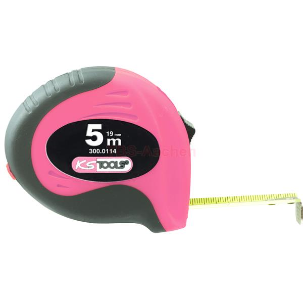 KS-Tools 300.0116 Tape measure with locking device and belt clip, black red, 8m